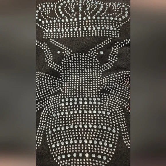 *SOLD* QUEEN BEE Crystal Beaded Black Fitted Tee Crown Bee Sz XXL (14) - Picture 5 of 8